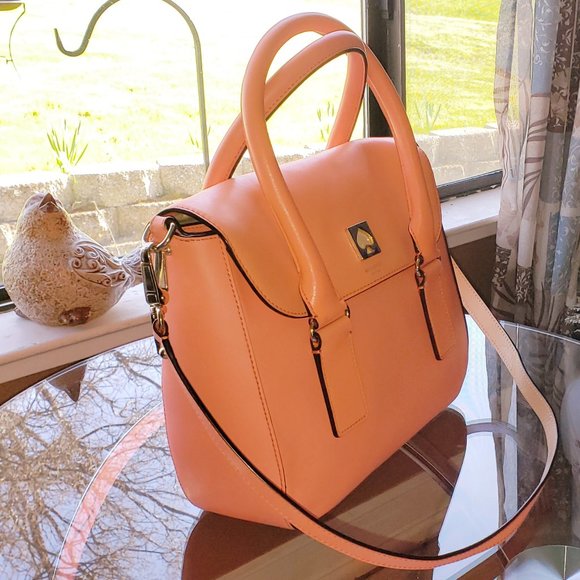 NEW KATE SPADE BOND STREET FLO CORAL PEACH 2 TONE SATCHEL HANDBAG CROSSBODY - Picture 3 of 13